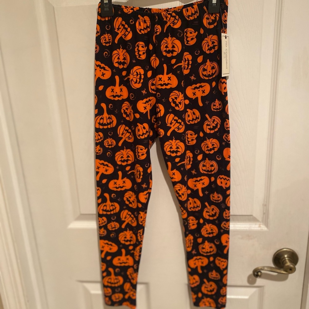 Girls Halloween Leggings, Jack-O-Lantern Leggings Size 14, Pumpkin Leggings